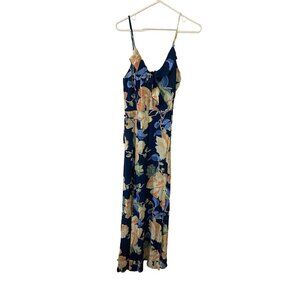 Rokoko Women's Blue Floral Strappy Sleeveless Maxi Dress - Large